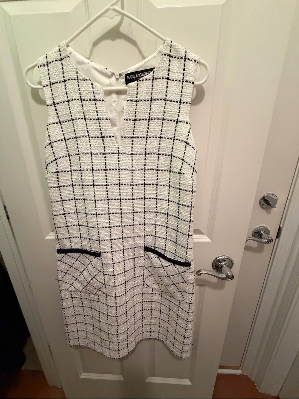 Karl Lagerfeld White Dress with Black Windowpane Check